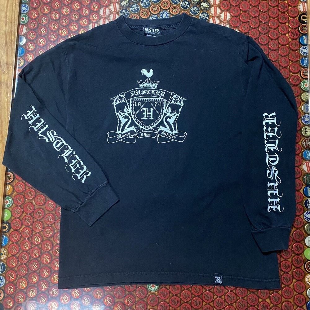 Vintage Hustler Long Sleeve T Shirt Fits Mens Small- Medium Money USA Y2K 90’s